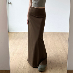 Jupe sirène rétro marron pour femme, élégante et décontractée, style étudiant, taille haute, fente haute, pour le quotidien - Product Image 6