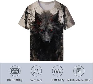 Camiseta de Hombre con Estampado de Lobo, Manga Corta, Cuello Redondo, Corte Holgado, Impresión HD, Transpirable, Tejido Casual, 100% Algodón, Estilo Urbano - Product Image 1