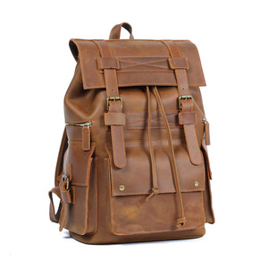 Custom Leather Rucksack Bag Vintage Zipper Laptop <b>Backpack</b> <b>Waterproof</b> Business Travel Large Capacity Leather Canvas Design - Product Image 5