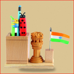 Wooden Desk Organizer Pen Holder with Mini Flag <b>Office</b> <b>Gift</b> Set Custom Corporate Giveaway - Product Image 4