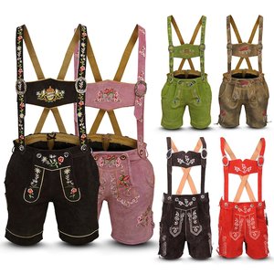 Shorts en Lederhosen pour femmes, taille haute, motif floral brodé, fermeture boutonnée, respirant, style bavarois décontracté - Product Image 1