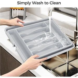 Organizzatore per posate da cucina espandibile extra large, senza BPA, per alimenti, in argento, per cassetti e utensili - Product Image 6