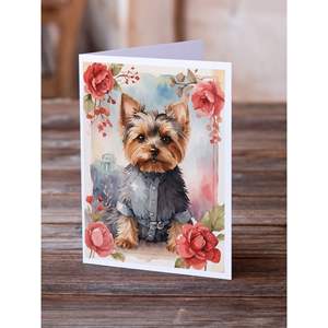Yorkshire Terrier Valentine Roses Whimsical A7 Tamaño 5x7 Tarjetas de notas en blanco Paquete 8 Tarjetas de felicitación con sobres - Product Image 2