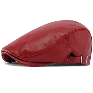 Gorra Plana Transpirable de Cuero PU Rojo, Ajustable, Unisex, Estilo Europeo, Informal, para Exteriores, para Adultos, para Usar en Primavera y Otoño - Product Image 1