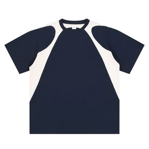 Camiseta de algodón de manga corta con bloques de color en contraste para hombre, estilo americano, informal, holgada, juvenil, de marca de moda. - Product Image 1