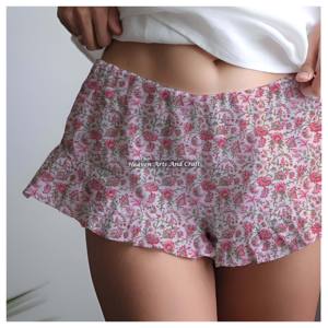 Shorts décontractés à volants coupe régulière en coton imprimé pour femme, idéal pour l'été, la détente, la plage, pour femmes, jeunes filles et bébés - Product Image 3