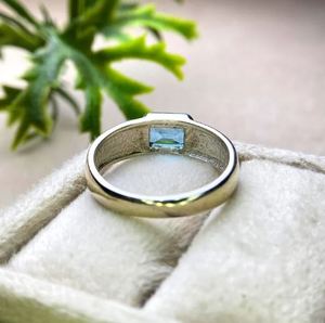 Natural Blue Topaz Bezel <b>Emerald</b> Cut Sterling <b>Silver</b> 14K Gold Plated Luxury Engagement Wedding <b>Ring</b> - Product Image 4