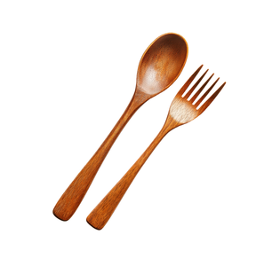 Juego de tenedor y cuchara de madera maciza altamente pulida, ecológico, apto para lavavajillas, para pasta, fideos y postres, al por mayor - Product Image 1