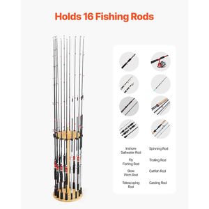 Support de rangement pour cannes à pêche à 16 pôles en bois pour garage, organisateur de cannes à pêche, support au sol peu encombrant - Product Image 3
