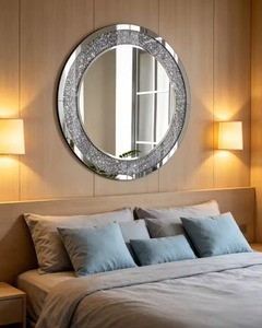 Luxury Round Crystal Wall <b>Mirror</b> With <b>Silver</b> Mirrored Frame Sparkling Decorative Hanging <b>Mirror</b> from REHMAN CRAFT - Product Image 1