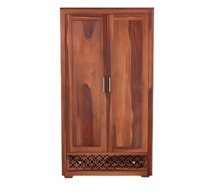 Solid Wood 2-Door Wardrobe with Lattice Carving | Traditional Wooden Closet with Internal Drawers | Jodhpur Export - Product Image 2