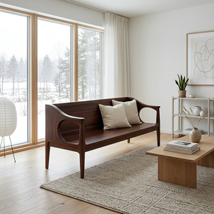 Modern Luxury Oak Wood Living Room <b>Sofa</b> <b>Bench</b> Armchair with Cushion Minimalist Design Semicircular Shape Padded Arms - Product Image 5