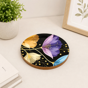 Luxury Handcrafted Meenakari Enamel Wooden <b>Coasters</b> Round Floral <b>Drink</b> <b>Coaster</b> Set of 4 Hotel Restaurant Tabletop Decorative - Product Image 1