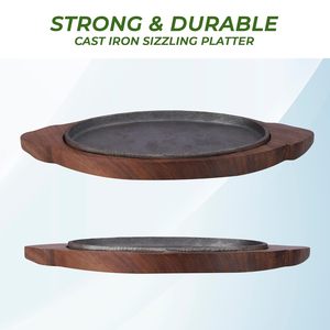 Plaque de service en fonte antiadhésive de haute qualité de 33,5 cm avec base en bois et poignée, compatible lave-vaisselle, design classique, pour restaurant - Product Image 2