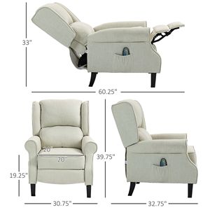 Ultimate Comfort Beige Wingback Push Back <b>Recliner</b> Chair with Heat and Massage for Living Room - Product Image 2