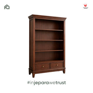 Solid <strong>Mahogany</strong> Wood <strong>Bookcase</strong> with 2 Drawers Classic Wooden Bookshelf for Living Room Home Office Furniture - Product Image 4
