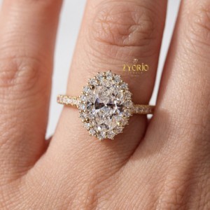 Fine Jewelry Lab Grown Oval Cut Diamond Engagement Ring Pave Trendy Gold 14K/18K VS Bridal Wedding Anniversary Party Proposal - Product Image 4