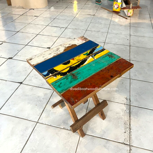 Mesa de Centro Plegable Cuadrada de Madera Reciclada de Barco, Color Natural, Hecha a Mano, Ligera, Calidad de Exportación, Mueble para Interiores y Exteriores - Product Image 2