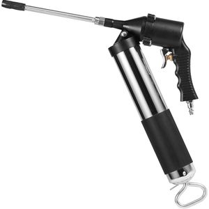 18.5 Inch Black <b>Flat</b> Coupler Air Operated Grease Gun 6000PSI Heavy Duty 14 OZ/400 CC Capacity 1 Bent <b>Metal</b> Pipe Locking Clamp - Product Image 1