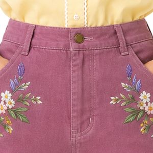 Custom Dusty Rose Floral Embroidered <b>Women</b> High Waist Denim Shorts Casual Summer Cotton Stretch <b>Jean</b> Shorts Custom Logo Apparel - Product Image 5
