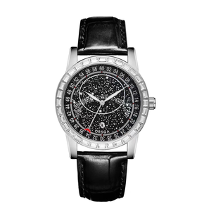 Montre pour homme en acier inoxydable avec cadran en verre et fermoir de bracelet, résistante à l'eau 10 bars, avec design soleil, lune et étoiles - Product Image 1