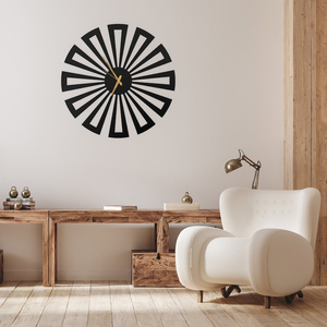 Modern Sunburst Metal <b>Wall</b> <b>Clock</b> Radiating Spoke Design Black Decorative <b>Clock</b> Gold Hands Contemporary <b>Wall</b> Art Living Room Home - Product Image 2