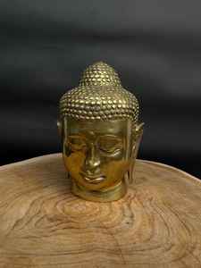 Statue de tête de Bouddha en laiton antique moderne, artisanat en métal fait à la main, décoration d'intérieur - Product Image 4