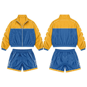 High quality 120 GSM nylon windbreaker short set black <b>green</b> contrast panels sublimation print logo plus size - Product Image 6