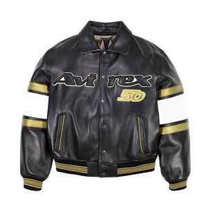 Veste en cuir Avirex de haute qualité, broderie streetwear, cuir de vachette véritable, veste d'hiver pour homme, respirante à l'avant - Product Image 2