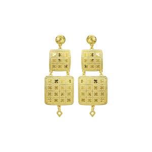 Wholesale 14K 18K 24K Gold Plated Tiered <b>Square</b> Filigree Dangle Earrings Middle Eastern Turkish South Asian Bridal Statement Set - Product Image 2