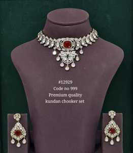 Conjunto de Collar y Pendientes Kundan 12929, Estilo Victoriano, Chapado, con Corte de Pera, para Mujer, Joyería Festiva para Bodas y Fiestas - Product Image 3
