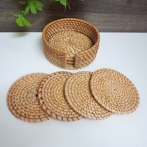 Handwoven Gold Plated Mirror Finish Rattan Coaster <b>Round</b> Natural Radiating Weave Pattern Eco Friendly <b>Table</b> Mat for Home Decor - Product Image 6