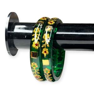 Nuevo Diseño, Brillante, Imitación de Perla, Corte Esmeralda, Diseño Floral, Moderno, Verde, Juego de Brazaletes, Chapado en Oro, para Boda - Product Image 2