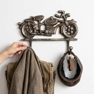 Porte-manteau mural vintage en fonte pour moto, 2 crochets réglables, étanche, installation autocollante, design rétro pour manteaux et chapeaux - Product Image 2