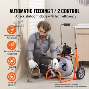 Macchina Portatile per la Pulizia degli Scarichi con 8 Lame, 30 Metri x 3/8 Pollici, Alimentazione Automatica, Ruote per la Pulizia delle Fognature - Product Image 1