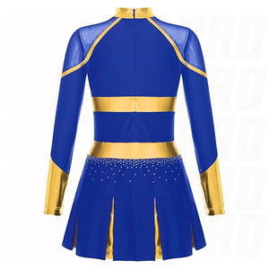 Girls Shiny Rhinestone Cheer Leader Uniform Outfit Sleeveless Zipper Back Cheerleading Dance Dress <b>Sparkly</b> Performance Uniforms - Product Image 2