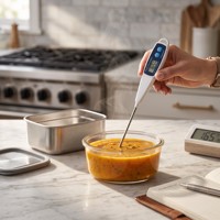 Termometer Daging Digital Stainless Steel & Plastik Pengontrol Suhu untuk Menggoreng Memanggang Penggunaan Dapur Bacaan Instan Probe Lipat