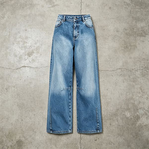 Custom Premium Vintage Blue Stonewashed Denim Jeans Breathable Quick Dry Mid Waist Regular Fit Casual Embroidery OEM ODM - Product Image 1