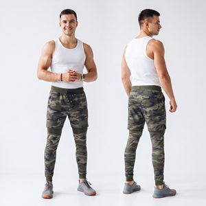 Men's Camouflage 2 in 1 Drawstring Waist Yoga Pants With Pockets Breathable Spandex Polyester <b>Ankle</b>-<b>Length</b> Workout Wear <b>Leggings</b> - Product Image 1