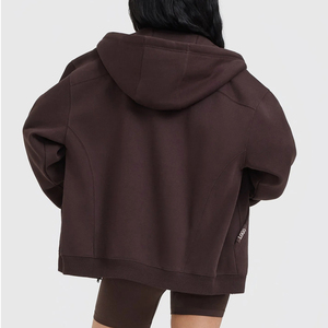 Vente en gros Sweat à capuche zippé personnalisé coupe ample pour femme, en molleton brossé 320 g/m², épaules tombantes, épais, pour le sport - Product Image 2