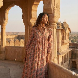 Robe midi élégante bohème multicolore à fleurs, en coton fait main, avec col en V et imprimé ethnique, robe d'été décontractée - Product Image 1