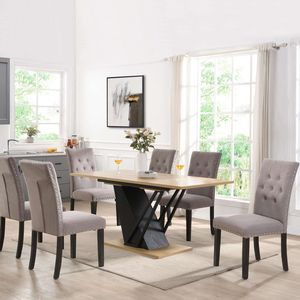 Tavolo da Pranzo Rettangolare Moderno Geometrico 61.81 (46.46) Pollici Estensibile con Robusta Struttura in Metallo e Base in MDF Regolabile - Product Image 6
