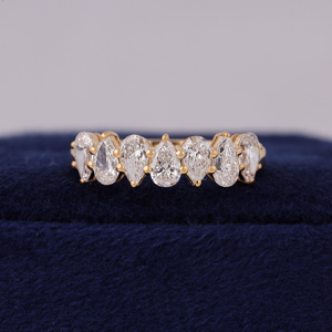แหวนแต่งงานเพชรทรงลูกแพร์เพาะเลี้ยง 2 กะรัต ทอง 14K แบบกึ่งรอบวง - Product Image 1