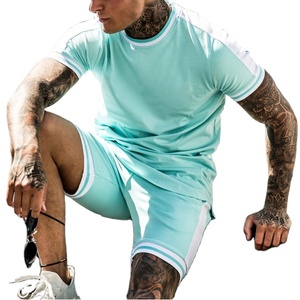 Conjunto Deportivo para Hombre con Bloques de Color, Manga Corta, Cuello Redondo, Ligero, de Poliéster, Pantalones Cortos Deportivos de Verano, Corte Regular con Bolsillos Laterales - Product Image 2