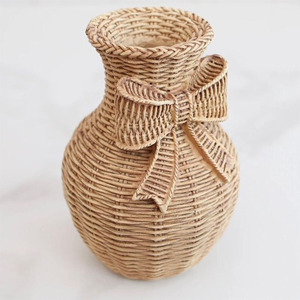 Lovely <b>Mini</b> Rattan Vase Rattan Bow Vases for Dining <b>Table</b> Decoration Home Flower Vase for Weddings Centerpieces OEM Accepted - Product Image 1