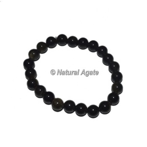 Bracelets en obsidienne noire en gros – Bijoux en cristal extensibles perlés en obsidienne noire naturelle - Product Image 1