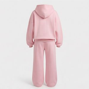 Women <b>Pink</b> Hooded <b>Tracksuit</b> <b>Set</b> Full Sleeve Zipper Front Solid Regular Fit Casual Sweatshirt Pants Autumn Wear Breathable - Product Image 3