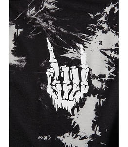 เสื้อยืดผ้าฝ้ายถัก 100% สีดำและเบจ ลายกราฟิกไท-ได พร้อมลายพิมพ์มือโครงกระดูกสุดโดดเด่น เพิ่มสไตล์สตรีทสุดเท่ - Product Image 2