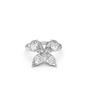 แหวนค็อกเทลเพชรเลี้ยงในห้องปฏิบัติการทรงดอกไม้ ทองคำขาว 14K ทรงลูกแพร์ ทรงมาร์คีส์ ประดับเพชรแบบคลัสเตอร์ สำหรับงานหมั้น งานแต่งงาน งานเลี้ยง ของขวัญสำหรับผู้หญิง - Product Image 4