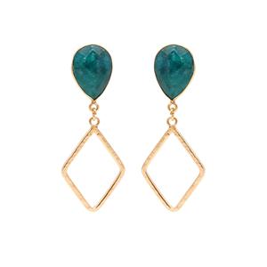 Dyed Emerald Pear Faceted Gemstone 18K <b>Gold</b> Vermeil Trendy <b>Dangle</b> <b>Earrings</b> for Wedding Party & Gift - Product Image 2